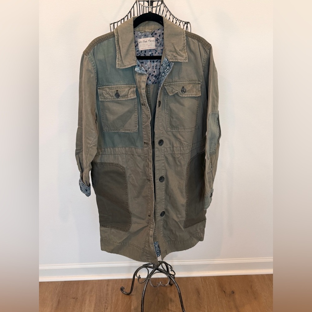 Free People Olive Patchwork Utility Jacket - image 1